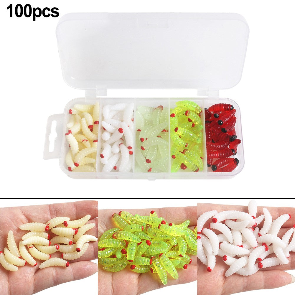 100Pcs Boxed Silica Gel Soft Bait Artificial Maggots G2605