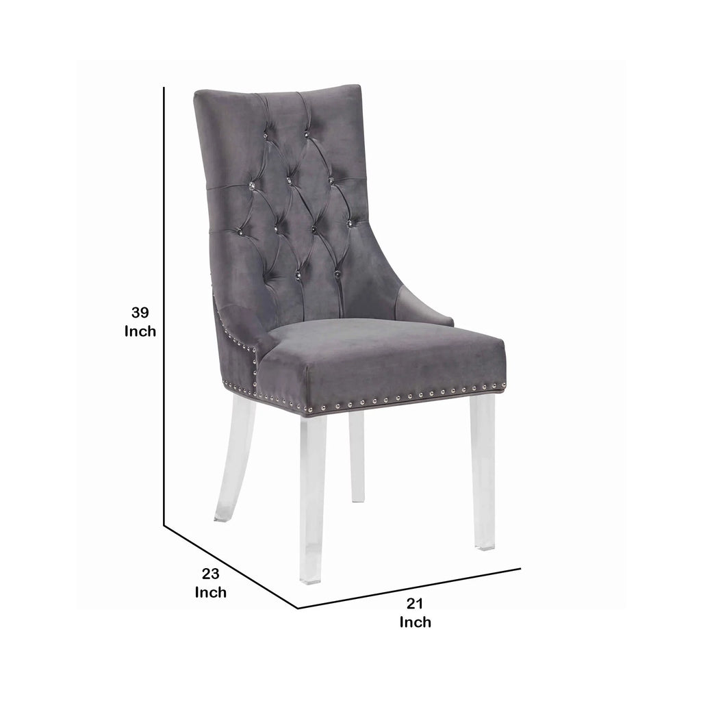 Velvet Button Tufted Dining Chair with Acrylic Legs T1756