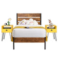 Rustic Brown Platform Bed Frame and Yellow Nightstands Set of 2 Y877400