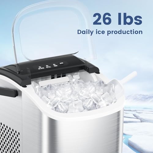 Stainless Steel Countertop Ice Maker, 26.5Lbs per Day, Portable with Auto-Cleaning N574
