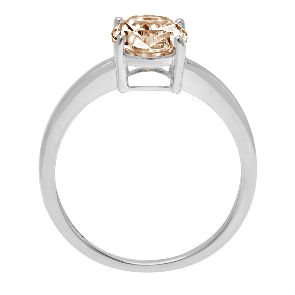 Oval Cut Brown Champagne Simulated Diamond 18k White Gold Solitaire Ring Size 3.5 B458