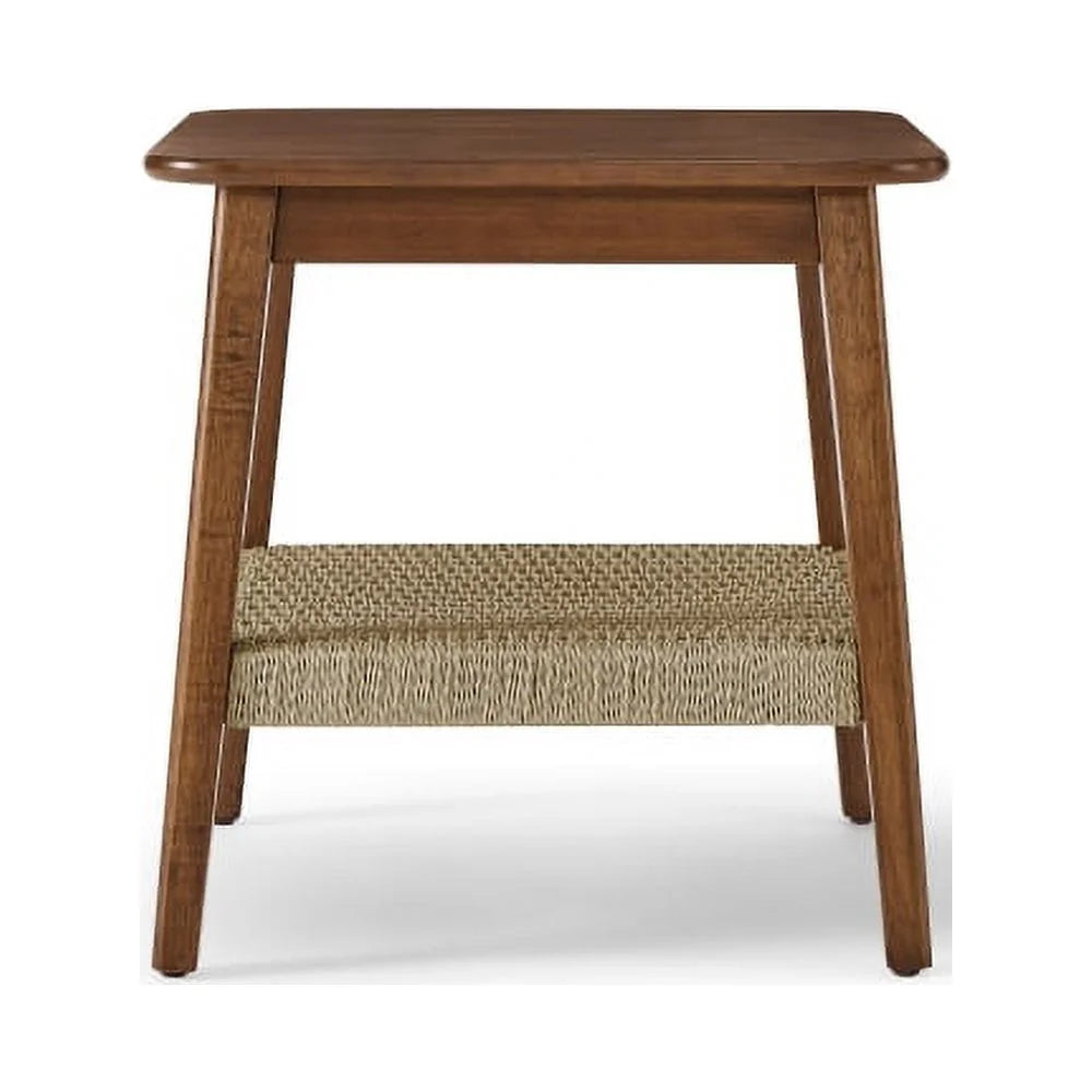 23" Mid-Century Side Table with Woven Shelf X466