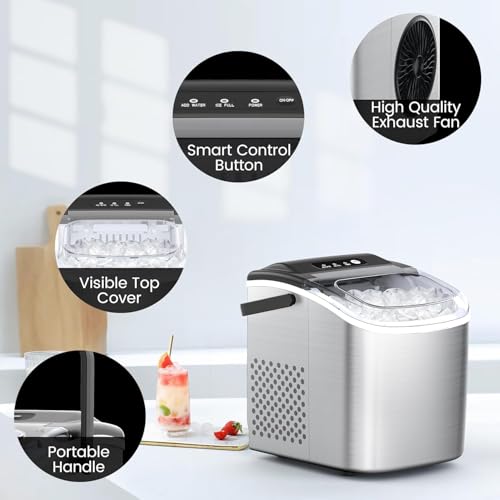 Stainless Steel Countertop Ice Maker, 26.5Lbs per Day, Portable with Auto-Cleaning N574