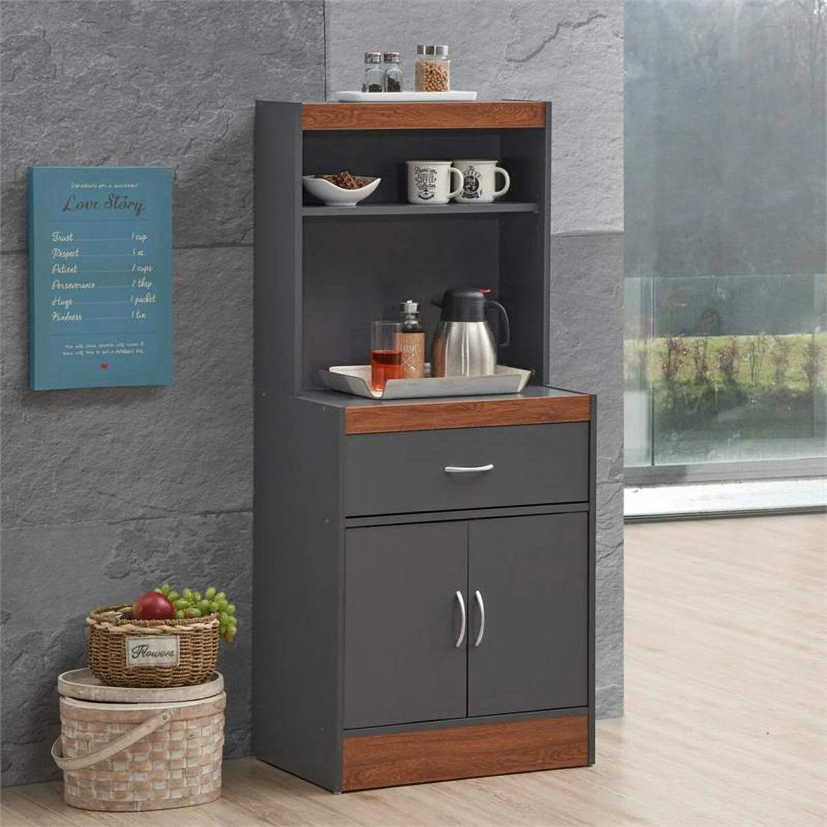 54" 2-Door 1-Drawer Wooden Kitchen Cabinet J660
