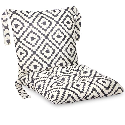 4 Pcs Outdoor Patio Chair Cushions with Back, 21.7 x 43.3 Inch Buffalo Plaid Black and White B77312