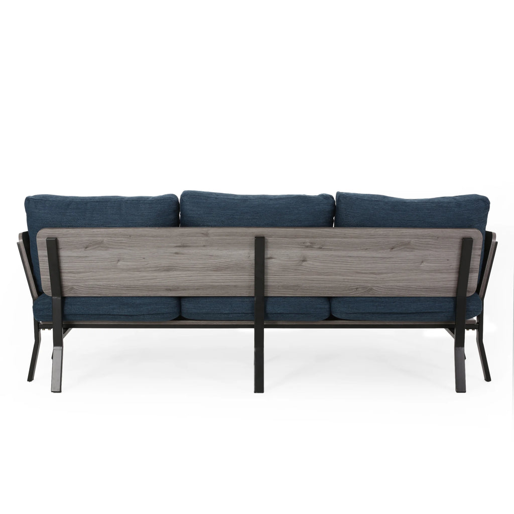 Navy Blue 3 Seater Wood Frame Sofa with Pillows L559