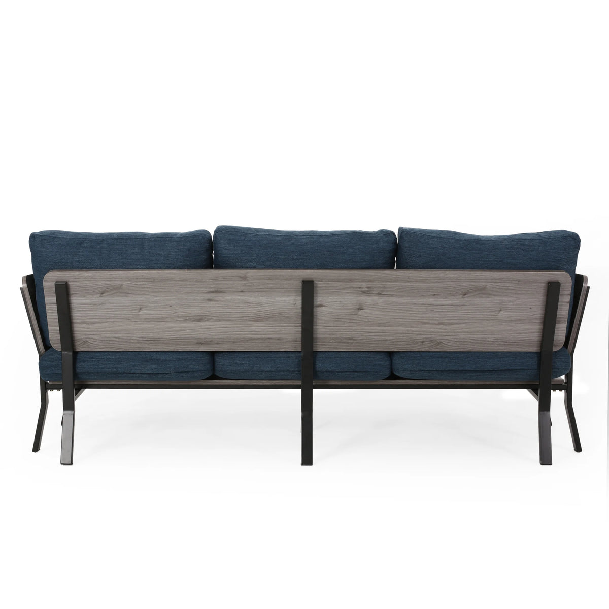 Navy Blue 3 Seater Wood Frame Sofa with Pillows L559