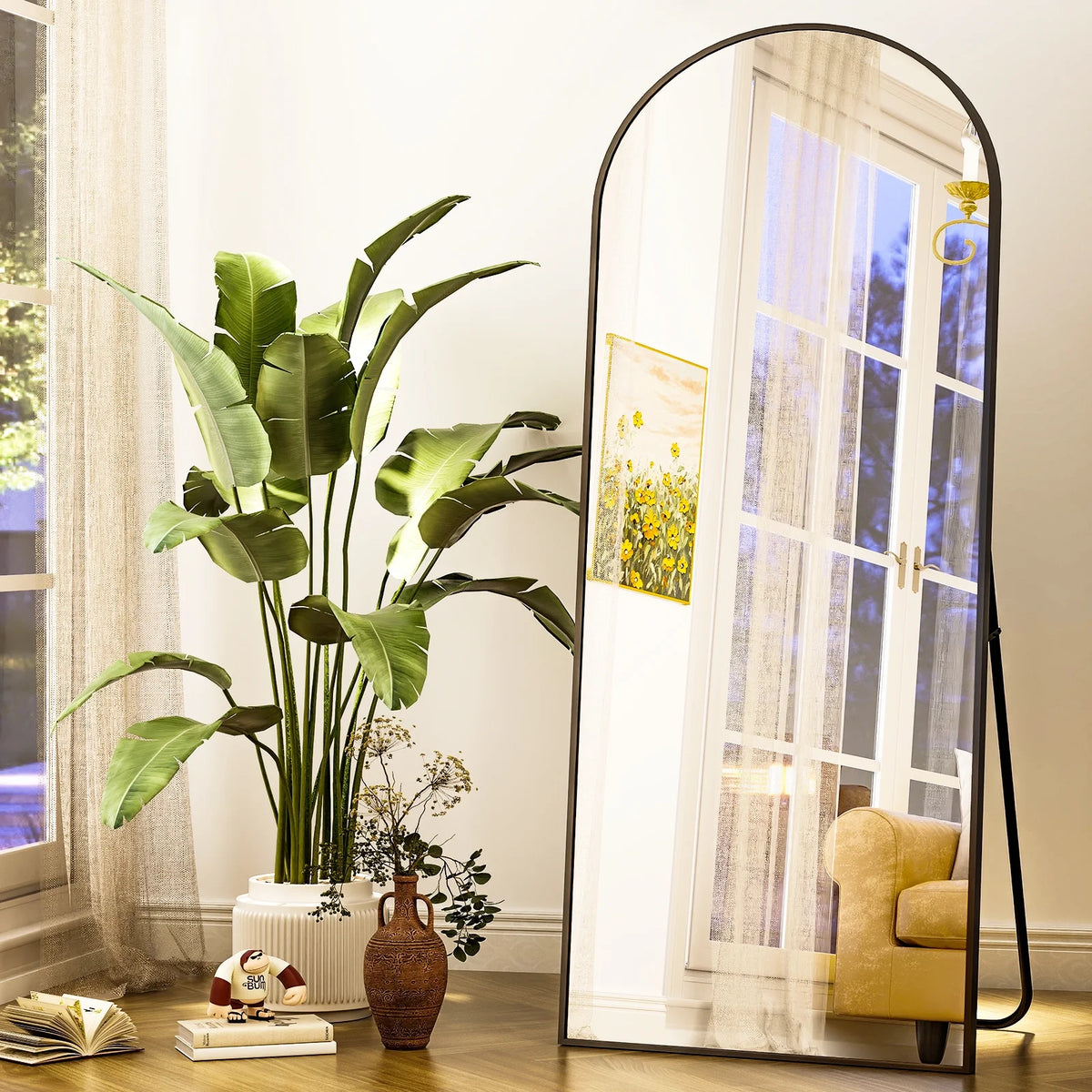 Black Arched Full Length Floor Mirror Z8368