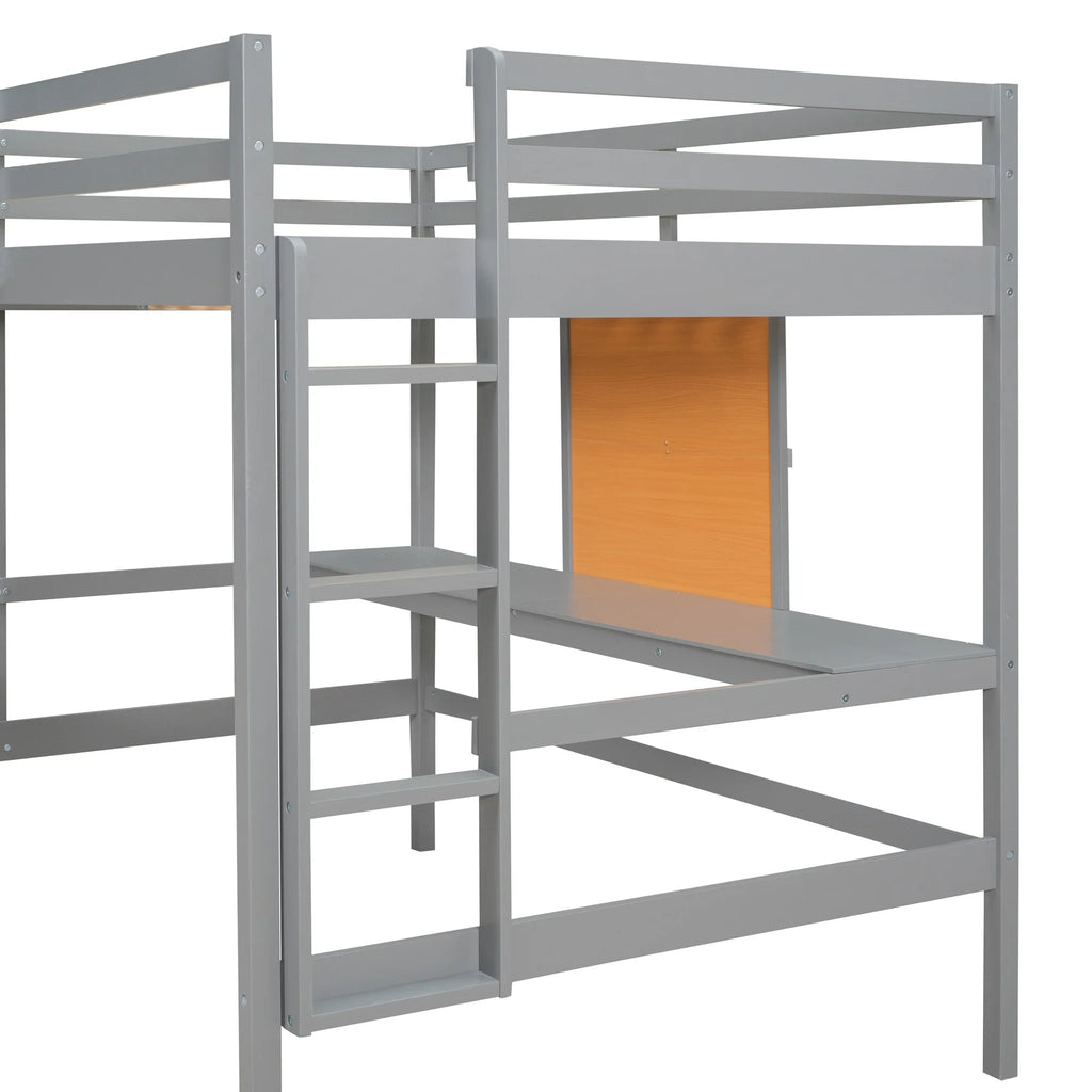 Grey Wood Loft Bed with Desk and 2 Drawers V23739