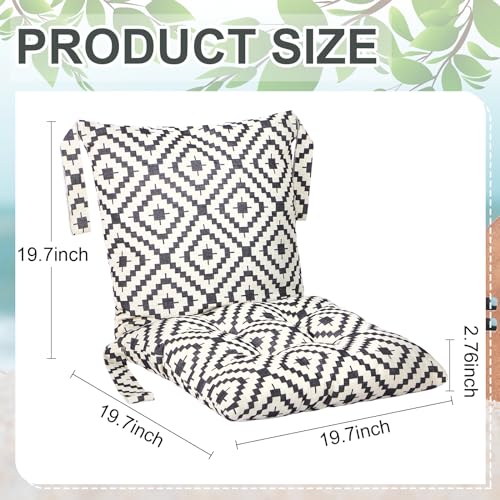 4 Pcs Outdoor Patio Chair Cushions with Back, 21.7 x 43.3 Inch Buffalo Plaid Black and White B77312