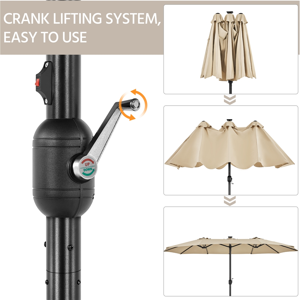 Tan 13ft Patio Umbrella with Solar Lights J602