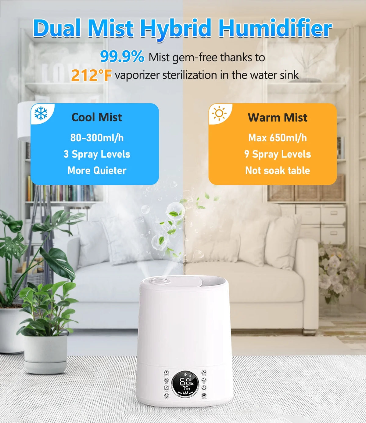 Warm and Cool Mist Top Fill Ultrasonic Humidifier with Remote M4194