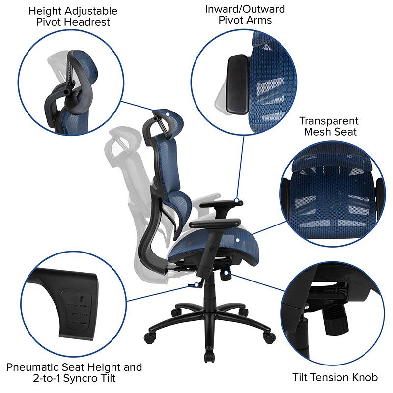 Ergonomic Mesh Office Chair with Lumbar Support, Blue Y518