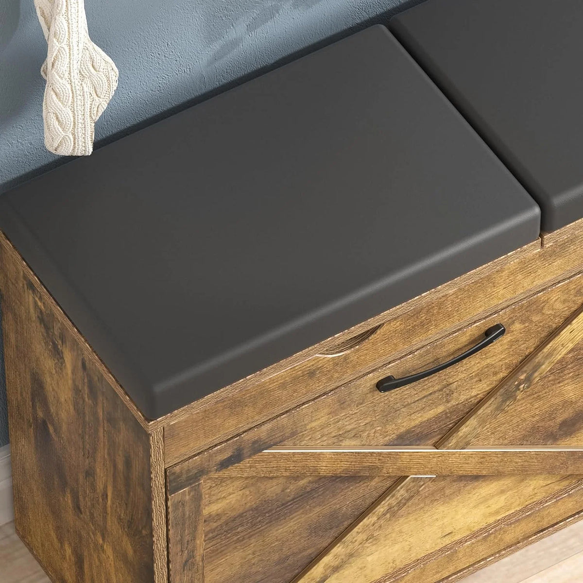 Rustic Brown Shoe Storage Bench with Flip Drawer N13474