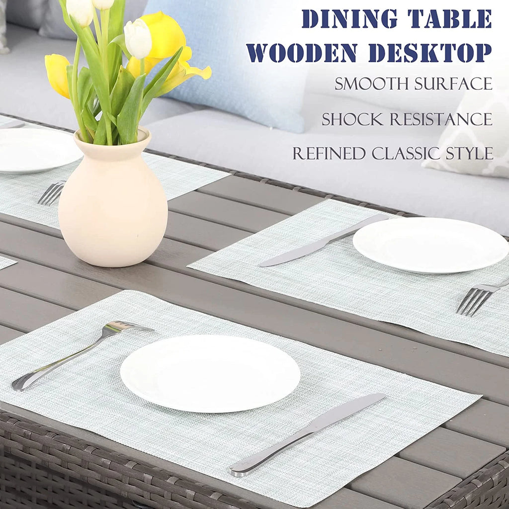 7 Piece Outdoor Dining Sectional Sofa with Dining Table and Chair Grey E713