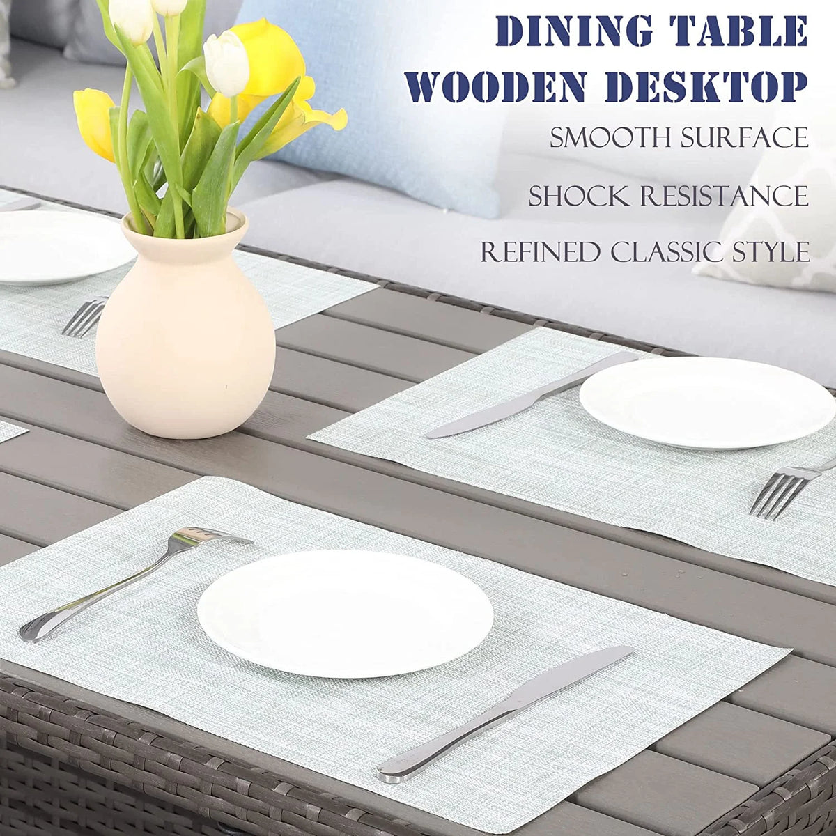 7 Piece Outdoor Dining Sectional Sofa with Dining Table and Chair Grey E713