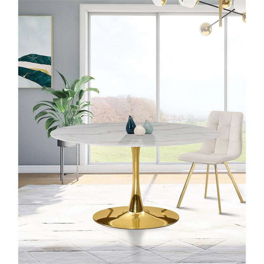 Gold Base Faux Marble Top Dining Table G330