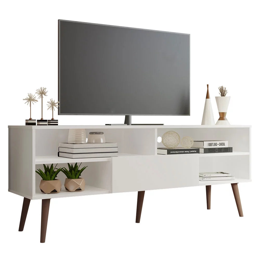 Modern Black Wood TV Stand with 1 Door and 4 Shelves R6862