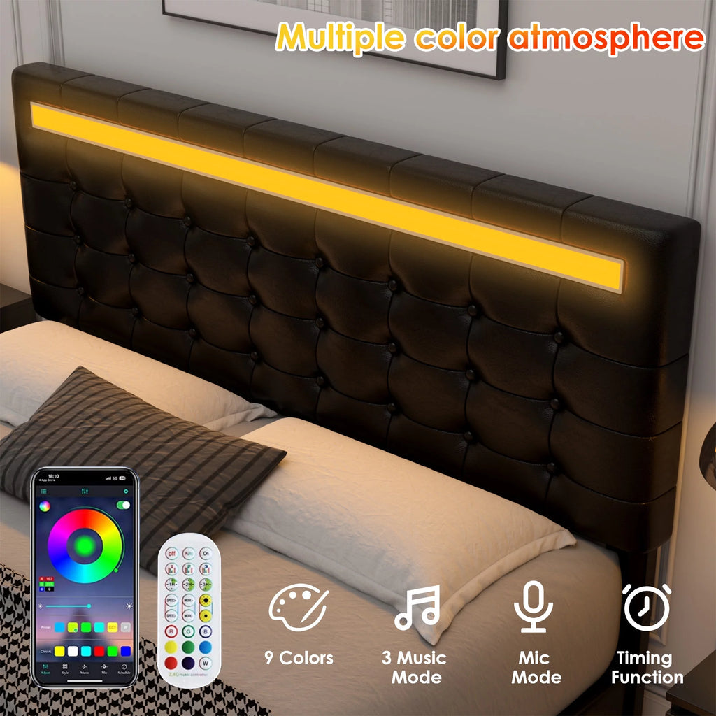 Queen Floating LED Platform Bed Frame with Under Bed Storage O1700