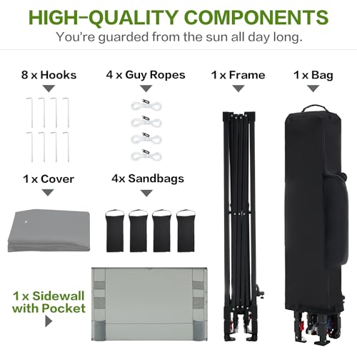 10'x10' Pop Up Canopy Tent with 1 Sidewall and 6 Pockets, White O9971