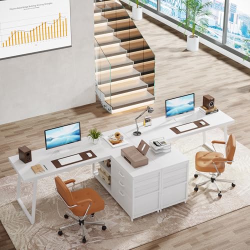 L-Shaped Desk with 3 Drawers and Shelves Y455947