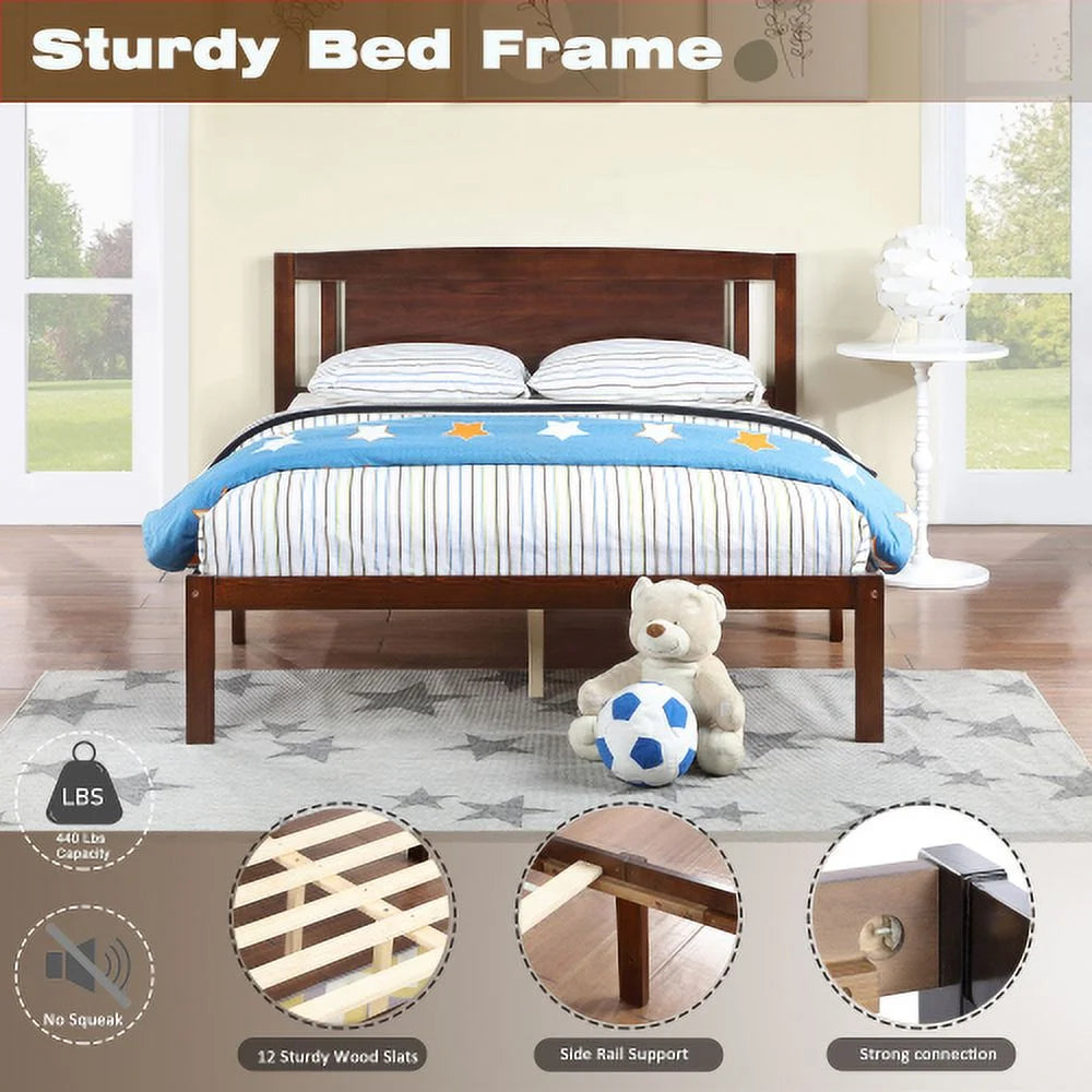 Full Size Wood Platform Bed with Headboard X135