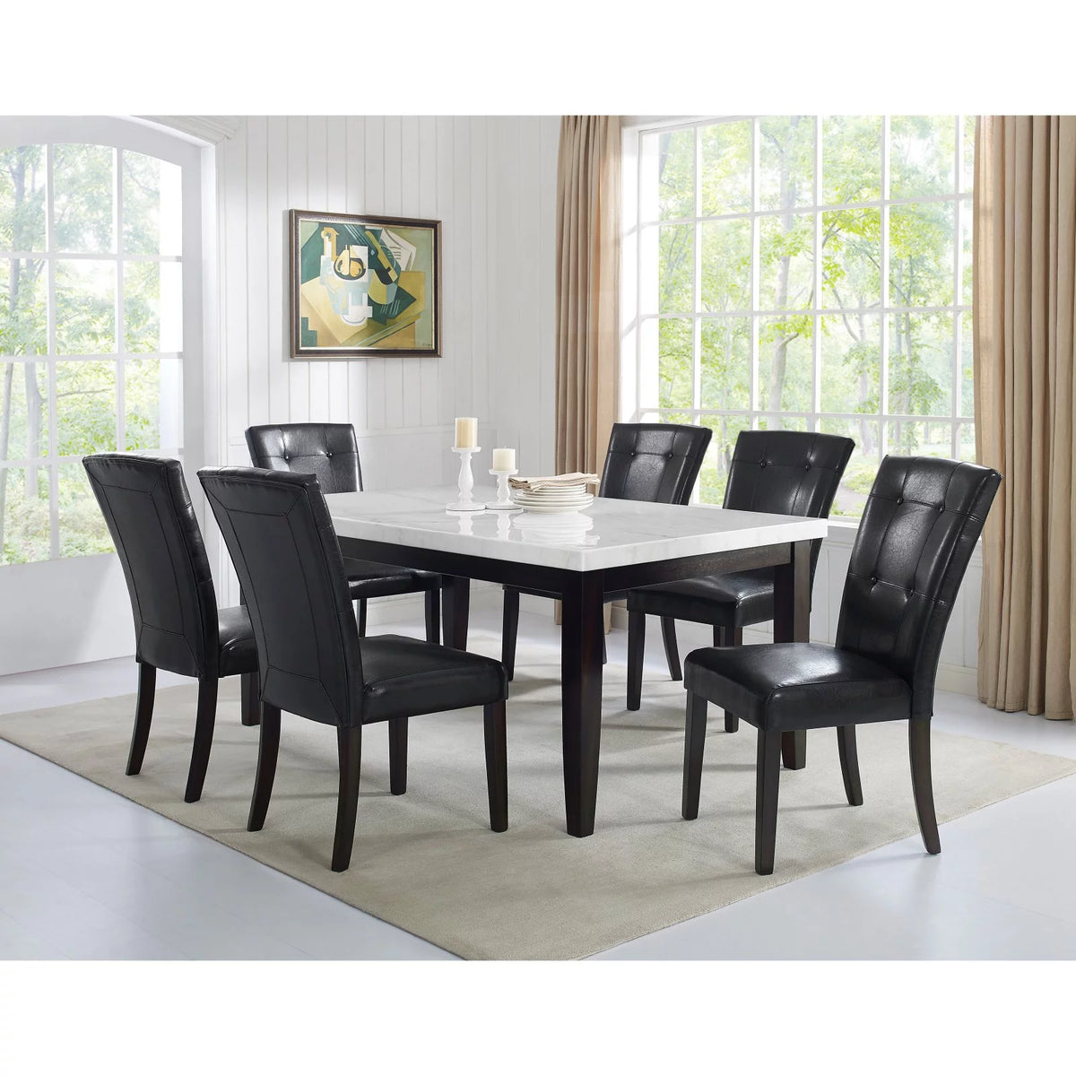 Rectangular Dark Cherry and White Marble Top Dining Table Z508