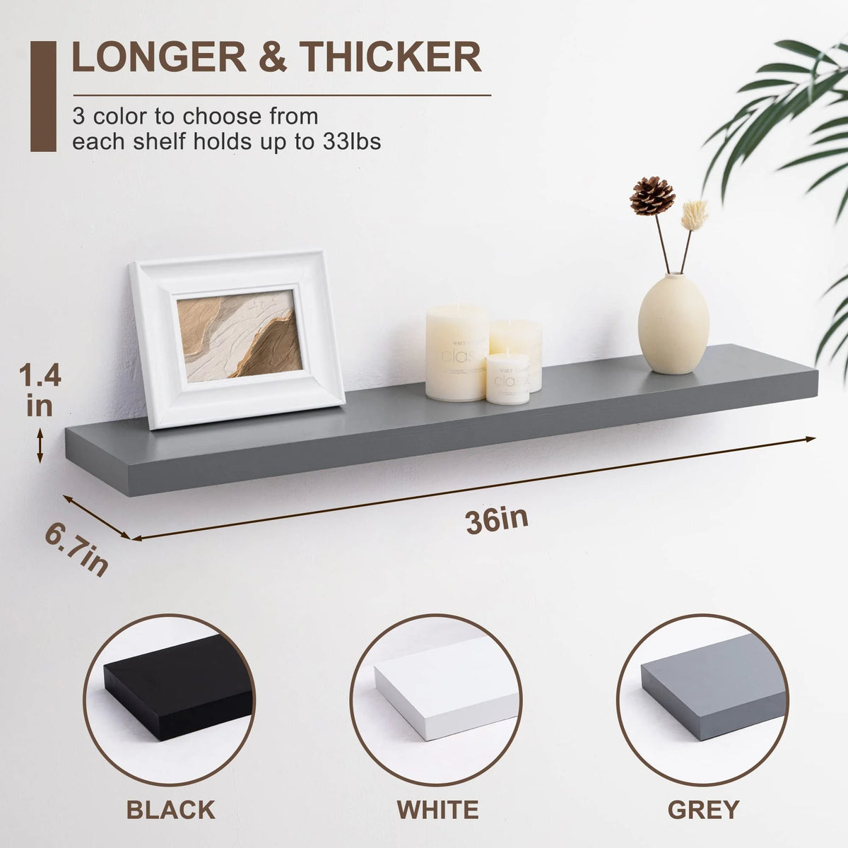 36 Inch Solid Wood Wall Shelves Set of 2 N38833