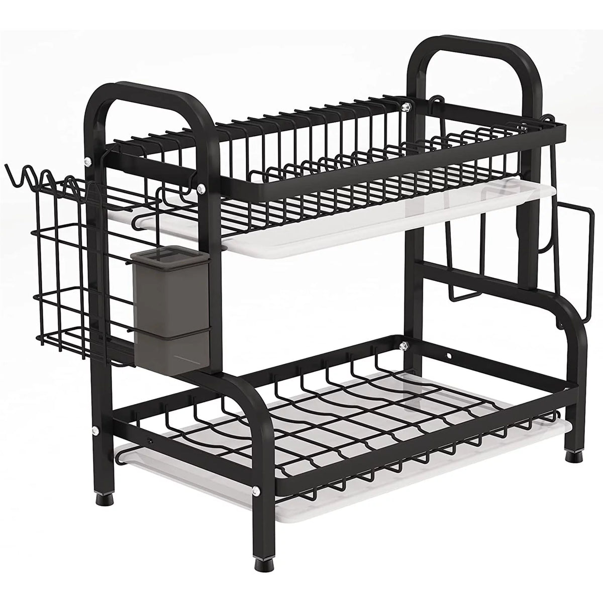 Adjustable 2-Tier Dish Drying Rack with Cutting Board Holder A39363