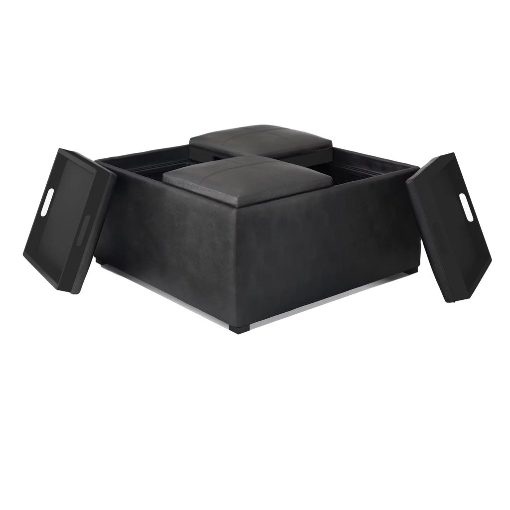 35 inch Square Storage Ottoman Faux Leather V406