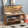 Rustic Brown Shoe Storage Bench with Flip Drawer N13474