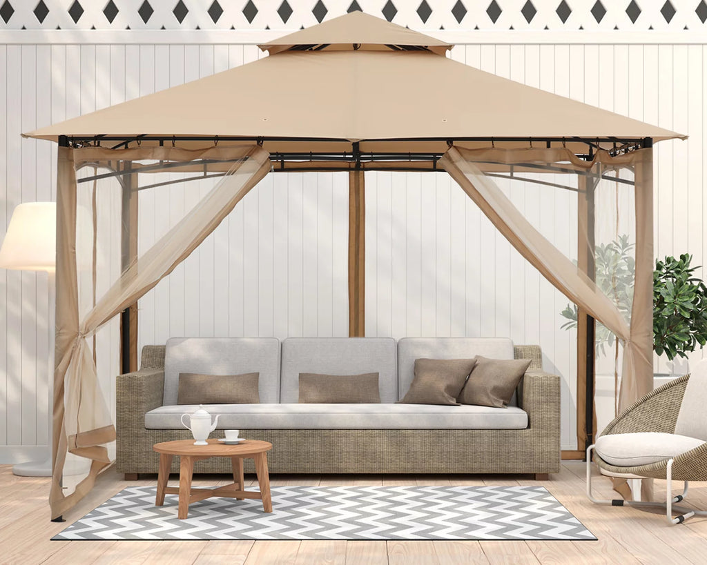 11'x11' Khaki Patio Gazebo with Mosquito Netting R82369