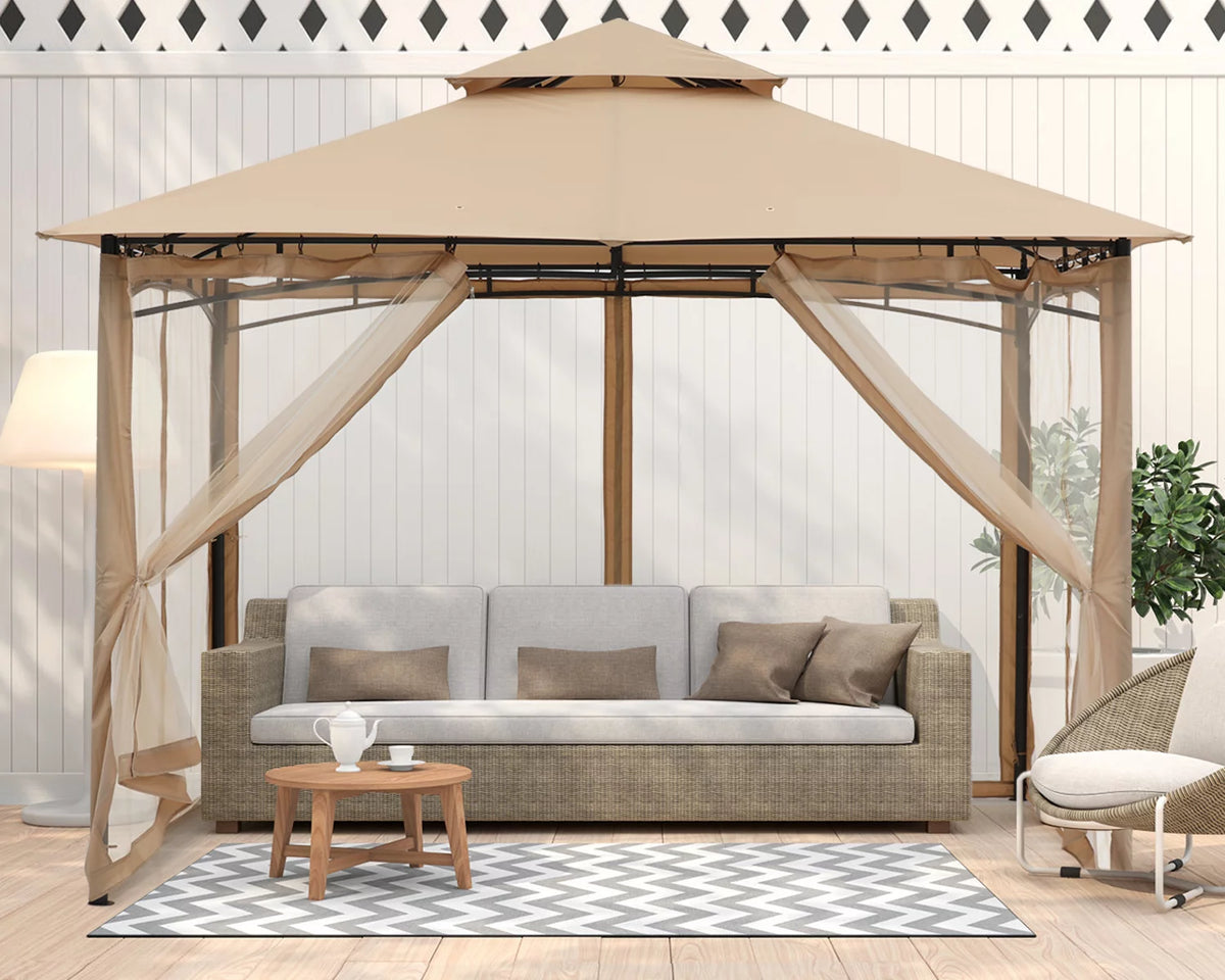 11'x11' Khaki Patio Gazebo with Mosquito Netting R82369