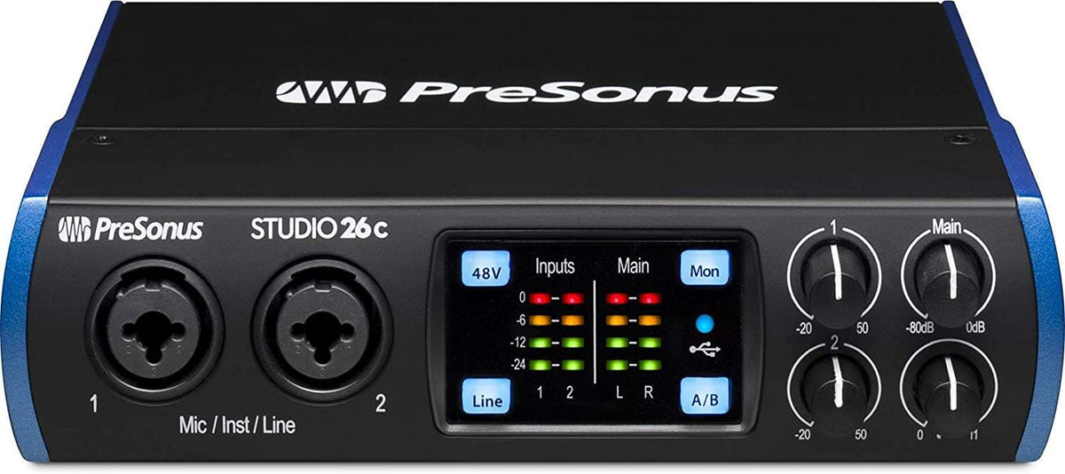 2x4 USB Audio/MIDI Interface with Studio One 5 Artist Software Pack with CR3-X Pair Studio Monitors and 1/4” Instrument Cables Q274