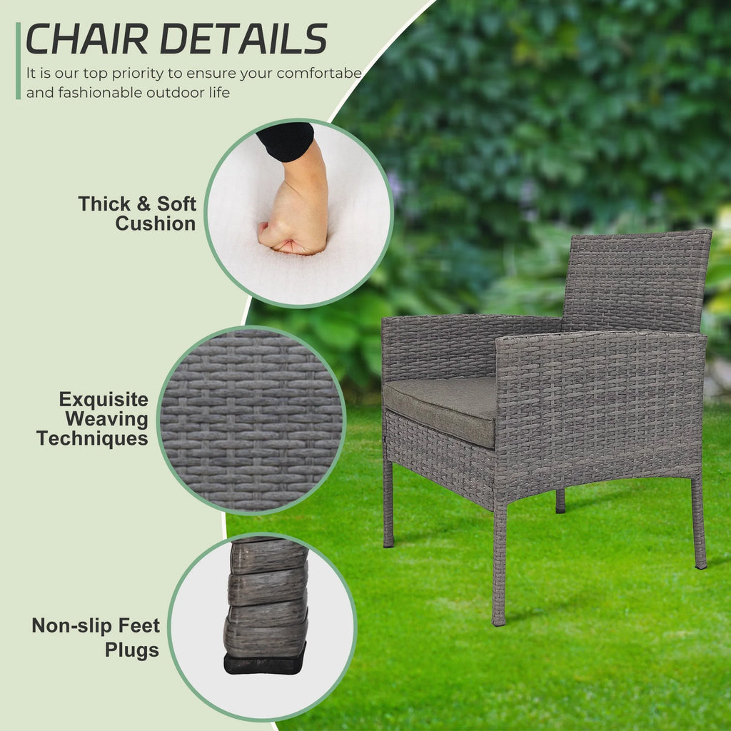 4 Piece Wicker Patio Conversation Furniture Set with Glass-Top Coffee Table & Gray Cushions H7828