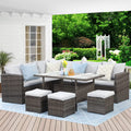 7 Piece Outdoor Dining Sectional Sofa with Dining Table and Chair Grey E713