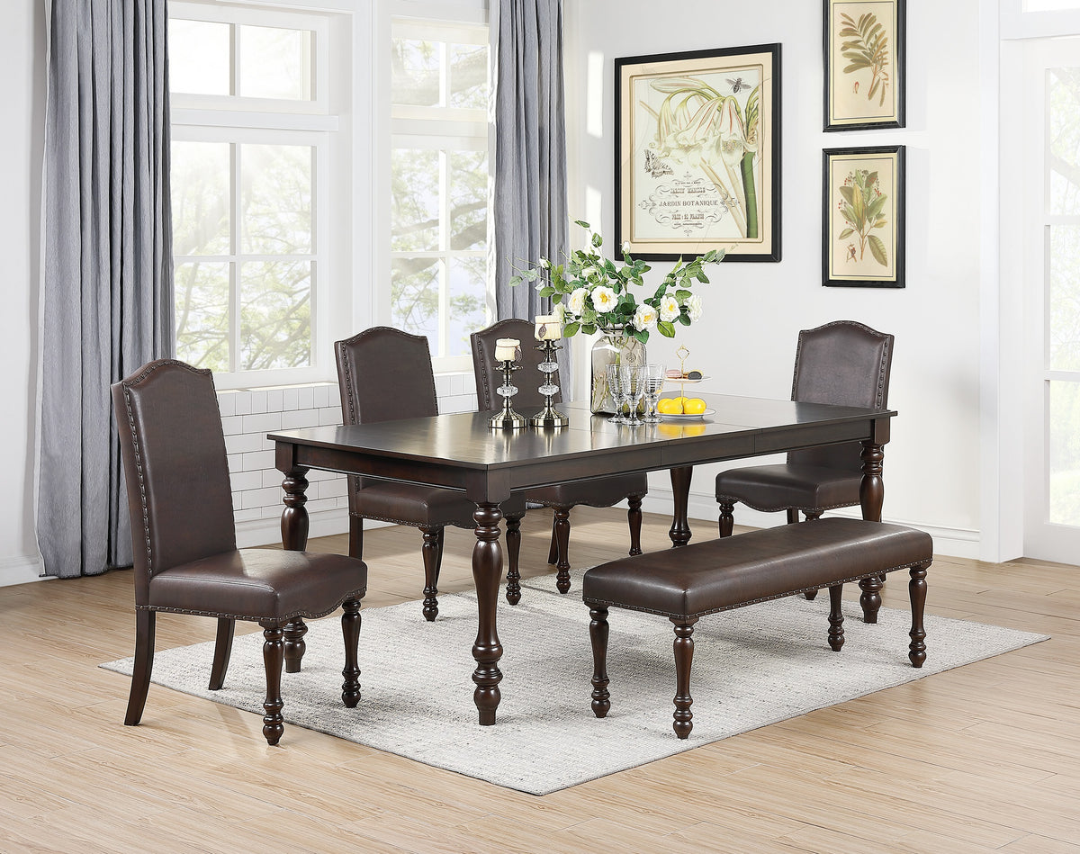 Cherry Finish Faux Leather Bench G2463