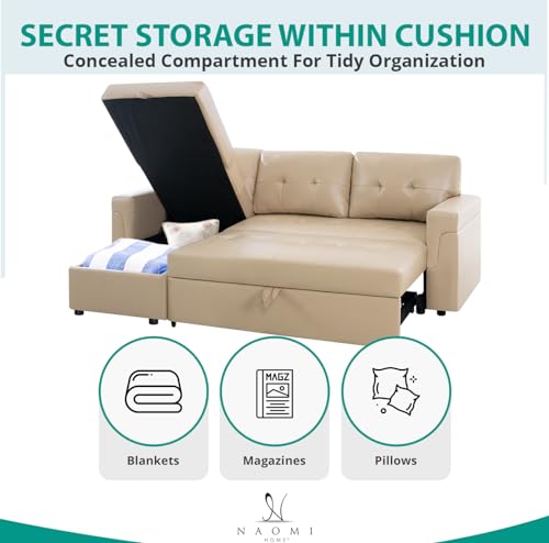 Black Air Leather L-Shaped Sleeper Sofa with Storage Chaise L9660
