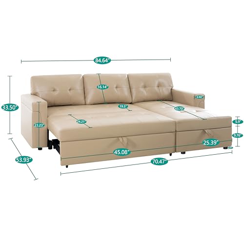 Black Air Leather L-Shaped Sleeper Sofa with Storage Chaise L9660