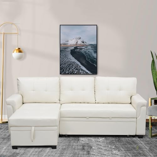Black Air Leather L-Shaped Sleeper Sofa with Storage Chaise L9660