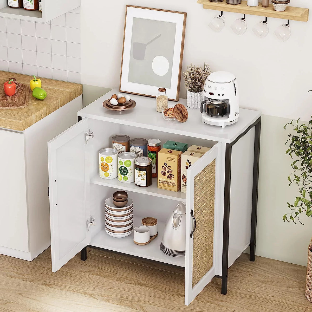 Rattan Storage Cabinet with Doors and Shelves Q867