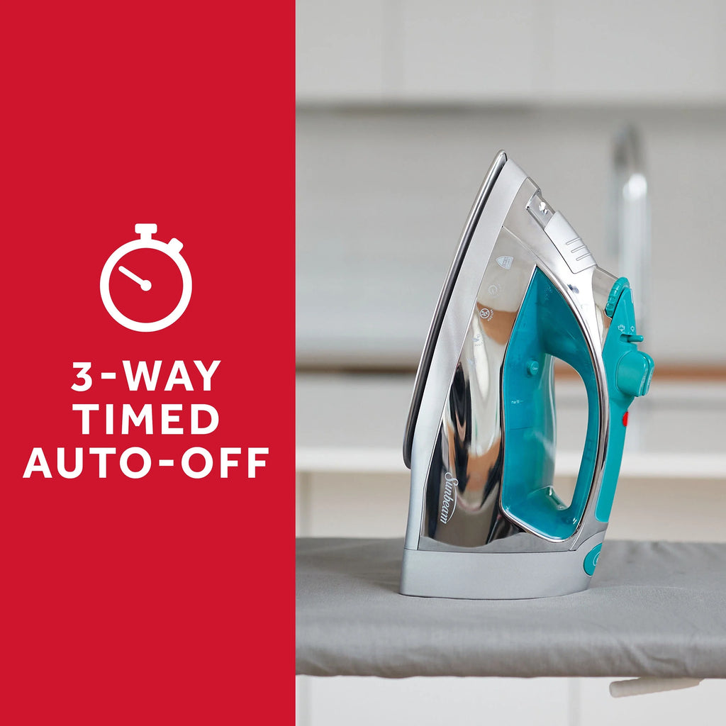 Chrome and Teal Finish Steam Iron with Retractable Cord B9310