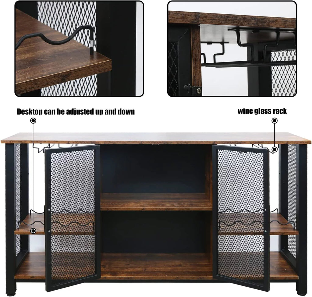 55inch Industrial Wine Bar Cabinet with Wine Rack W111659