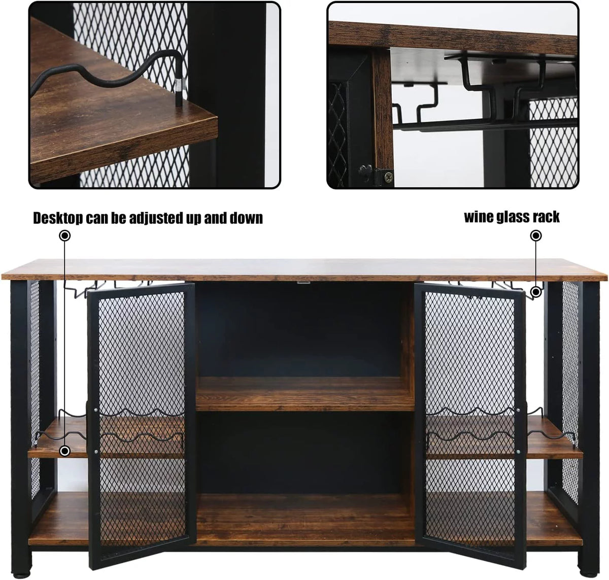55inch Industrial Wine Bar Cabinet with Wine Rack W111659