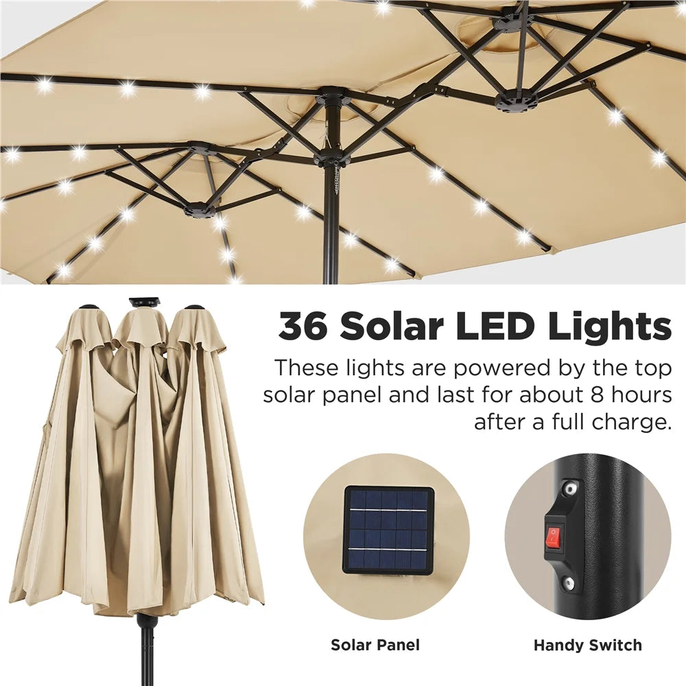 Tan 13ft Patio Umbrella with Solar Lights J602
