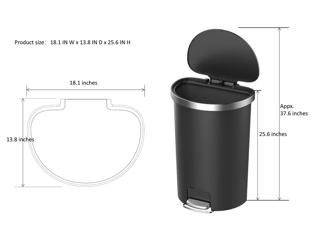 14.5-gal Black Plastic Kitchen Step Trash Can M9035
