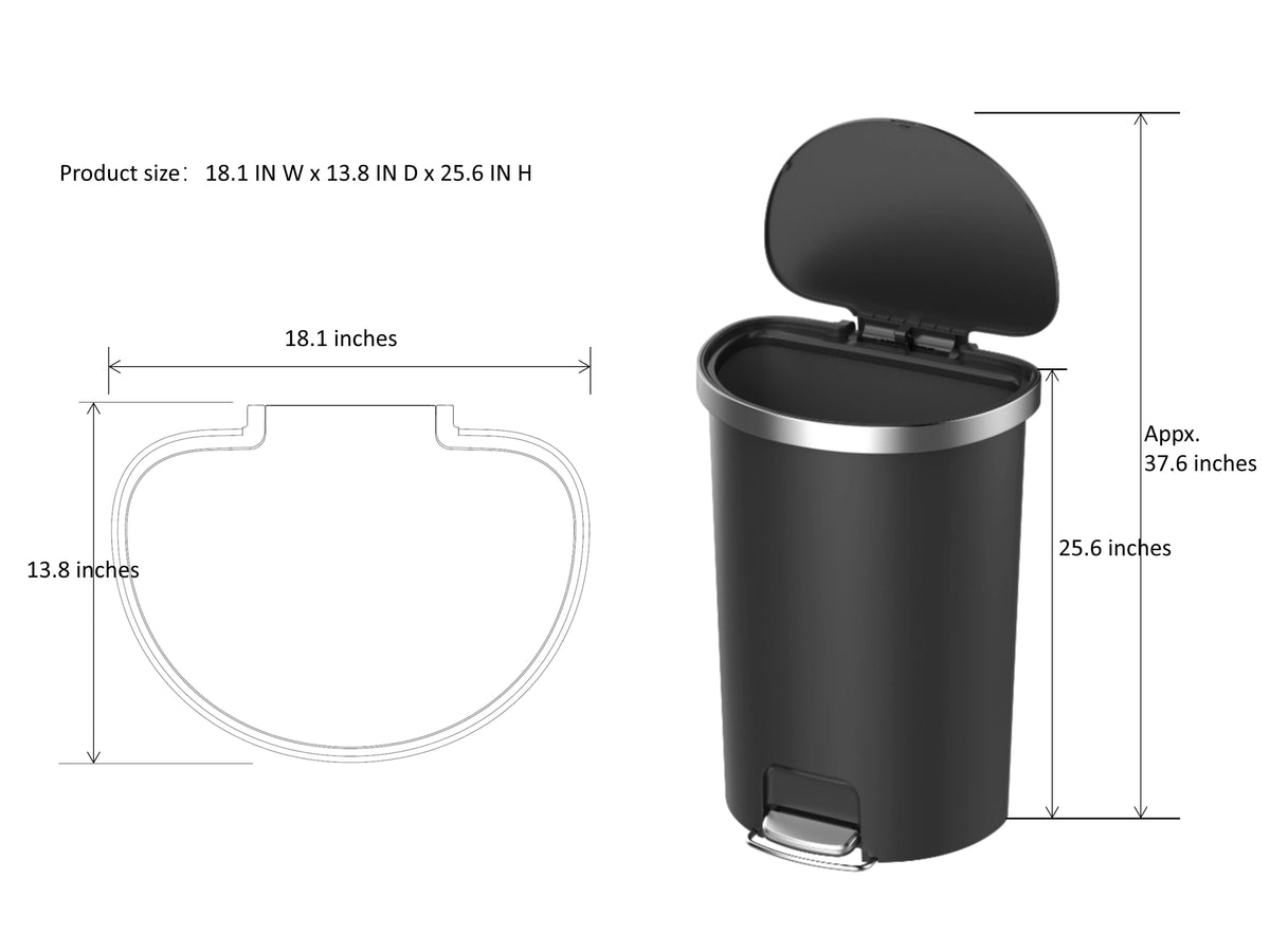 14.5-gal Black Plastic Kitchen Step Trash Can M9035