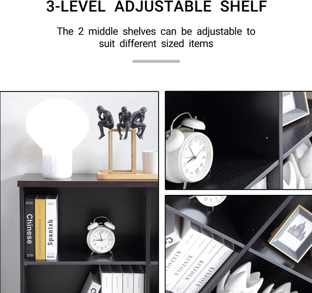 2 Tier 4 Open Shelf Wood Bookcase N7956