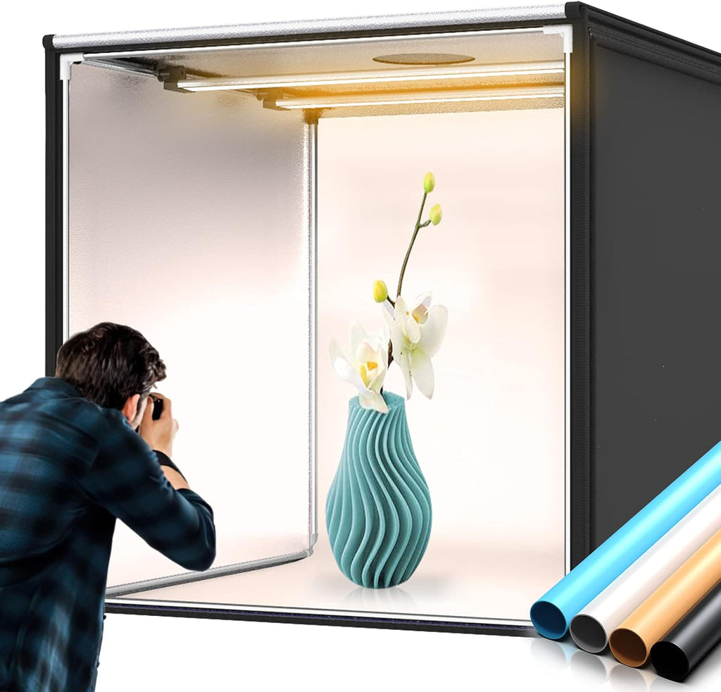 Bi-Color 2600K-8500K Dimmable Photo Light Box with 4 Color Backdrops V1995