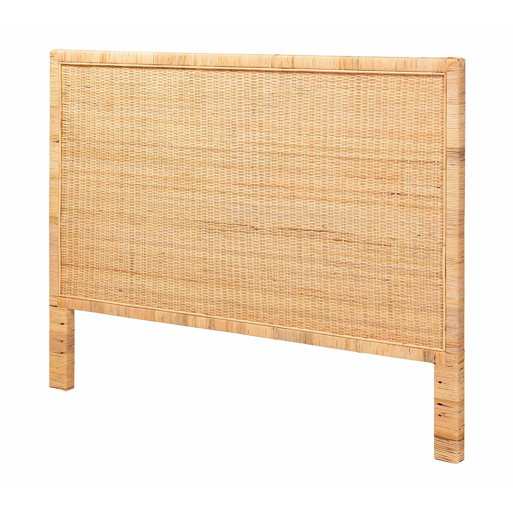 Natural Brown Rattan and Mahogany Wood King Size Headboard R975